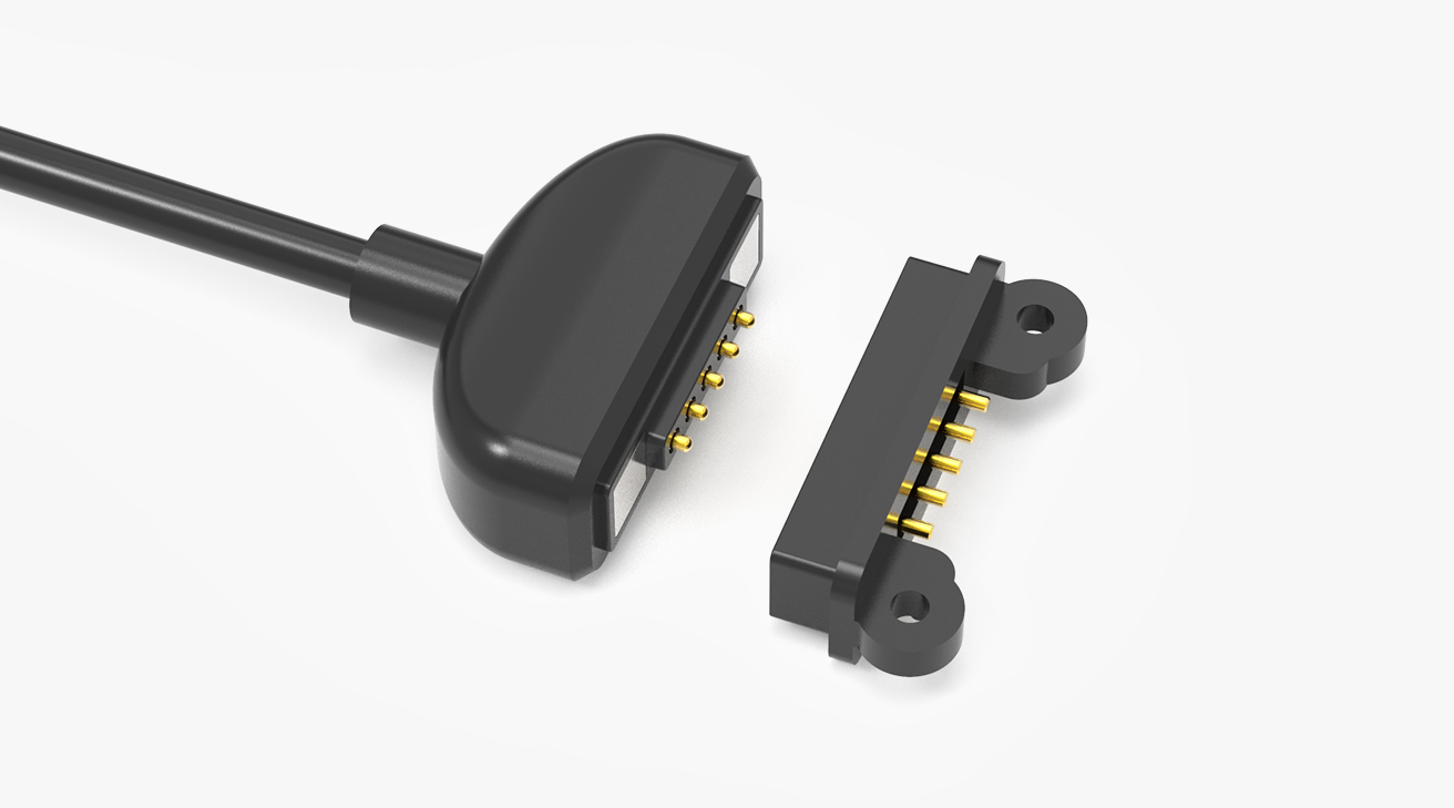 磁吸數(shù)據(jù)線 TK磁性系列：5PIN，電壓5V，電流2A，工作行程0.9mm:30±10gf，彈力壽命10000次+，工作溫度-30°~85° 