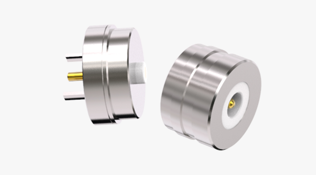 磁吸連接器 圓形磁性系列：2PIN，黃銅Au5u，電壓5V，電流3A，工作行程0.8mm:60gfMax，彈力10000次+，工作溫度-30°~85°