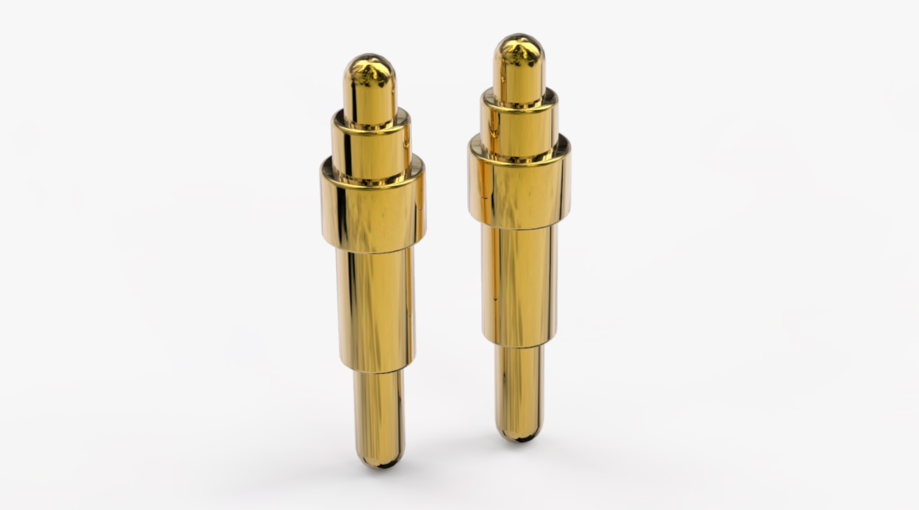 POGO PIN 雙頭式：電鍍黃銅Au1u，電壓12V，電流1A，彈力10000次+，工作溫度-40°~150°