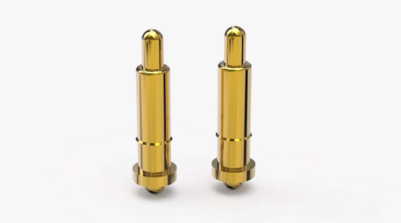 POGO PIN 雙頭式：電鍍黃銅Au1u，電壓12V，電流1A，彈力10000次+，工作溫度-40°~150°