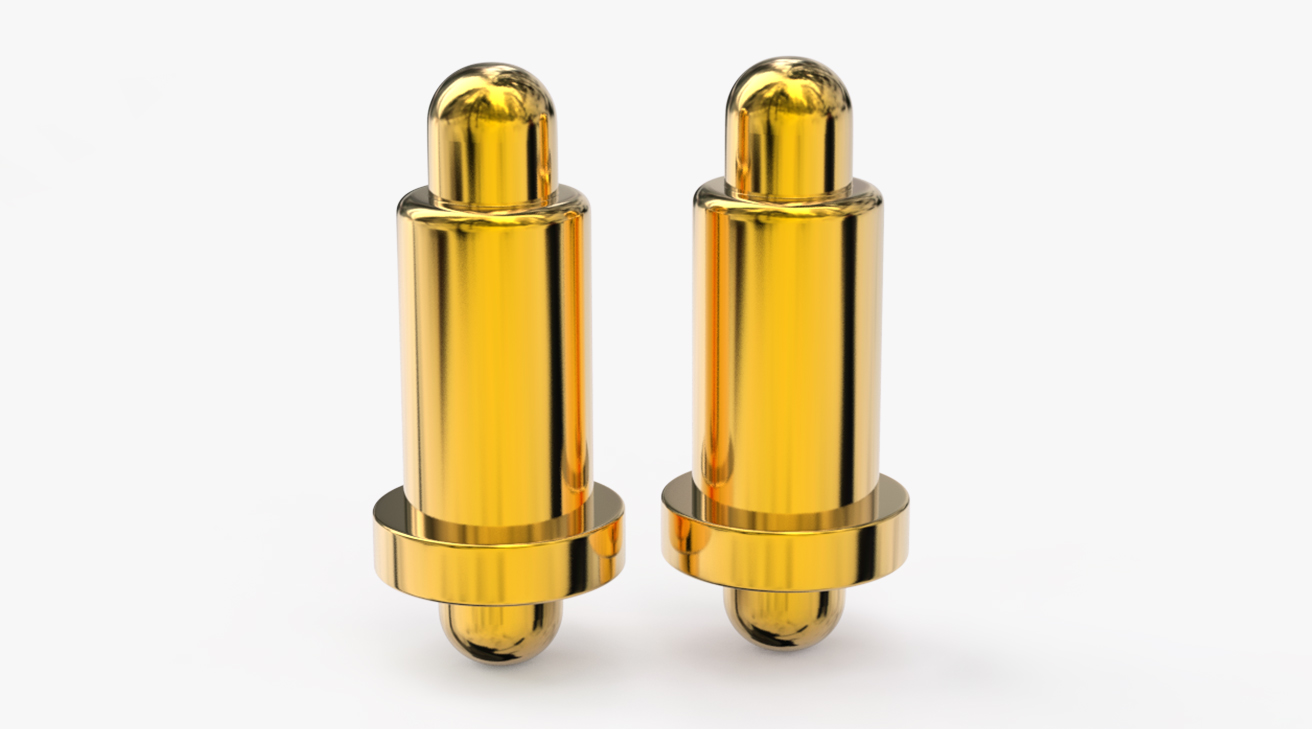 POGO PIN 雙頭式：電鍍黃銅Au1u，電壓12V，電流1A，彈力10000次+，工作溫度-40°~150°